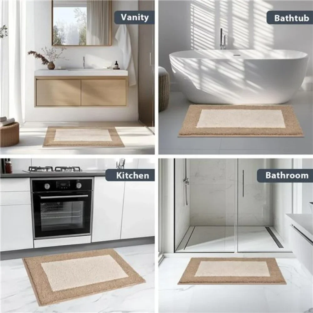 Beige gray bathroom rug non slip absorbent soft washable quick dry bath mat 24x3